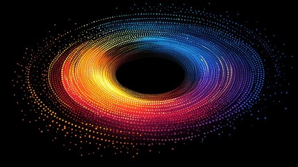 Abstract swirling colorful dots on black background