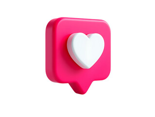 Vibrant 3D pink social media like icon with a prominent white heart in a rounded speech bubble