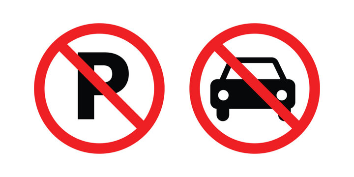 Clear warning signs prohibiting parking and vehicle stopping vector illustration