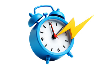 Vibrant Blue Alarm Clock with a Yellow Lightning Bolt Symbolizing Urgent Time and Fast Action