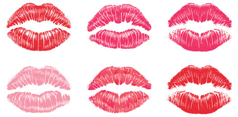 Six Lipstick Kiss Marks In Red And Pink Shades print