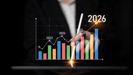 Business growth forecast highlights increasing trends new year 2026. Growth forecast data, growth forecast strategy, and growth forecast planning are key elements. Latch