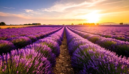 Lavender field at sunset.  A breathtaking landscape