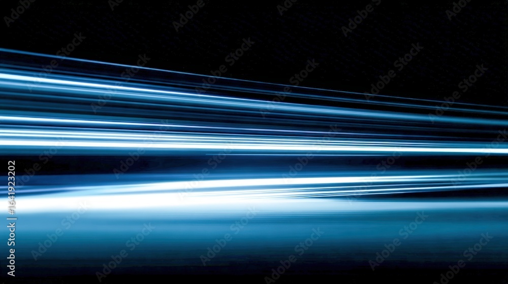 Poster dynamic light streaks on black background: abstract motion blur effect for technology and speed conc