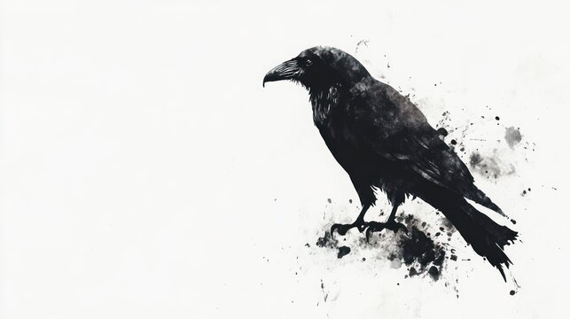 A stylized black raven on a white background, symbolizing mystery and nature.