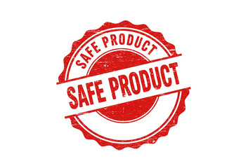Obraz premium A red safe product stamp with a grunge texture on a white background indicating safety assurance