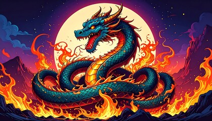 Obraz premium Fiery Dragon of the Night