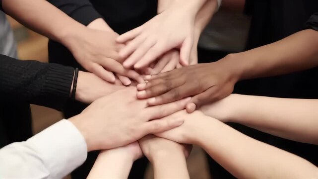 Diverse Hands Stacked Together Showing Unity and Teamwork
