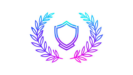 Gradient shield emblem surrounded by laurel wreath branches on a white background design element