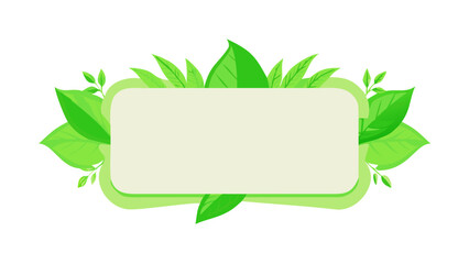 Rectangular frame surrounded by green leaves and branches creating a natural and organic border look
