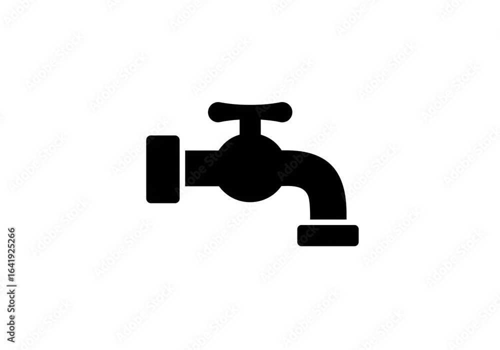 Poster a simple black silhouette of a faucet with a handle against a white background in a flat design