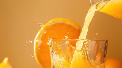 Citrus Freshness: Vibrant Scene of Fresh Oranges and Squeezed Juice &ndash; Whole Oranges with Glossy Peels, Halved Fruits Oozing Juice, a Glass Brimming with Bright Orange Liquid, and Dripping Juice Trails