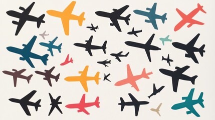 Colorful airplane silhouettes pattern background