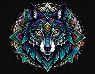 Ornate wolf mandala graphic design