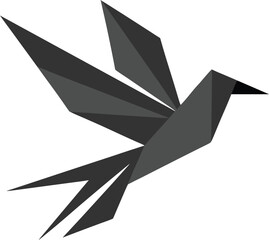 Geometric origami bird silhouette flying isolated on white background