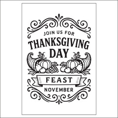 Thanksgiving Day Invitation Label Design Black And White