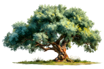 Stunning, ancient tree with vibrant green foliage and textured bark, perfect for nature-themed designs and environmental projects