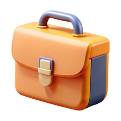3d orange briefcase with blue accents isolated on transparent background