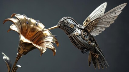 Mechanical hummingbird on flower