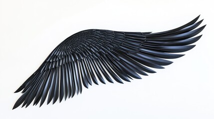 Detailed 3D model of a black wing against a white background.  Possible use  Conceptual image for fantasy, art, or design projects