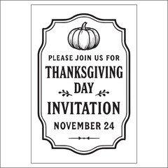 Thanksgiving Day Invitation Label Design Black And White