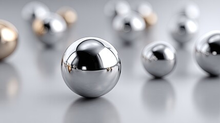 Polished silver spheres on a monochrome background display stunning reflections and intricate details in high resolution