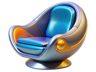 A futuristic chair with blue and gold accents view on transparent background
