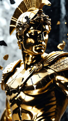 Epic Black and Gold Armored Greek God Warrior Statue with Ornate Helmet and Decorative Battle Armor for Luxury Art Displays, Mythological Branding, and High-End Fantasy Collectibles, Stoic