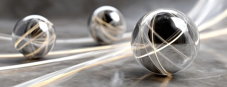Polished silver spheres on a monochrome background display stunning reflections and intricate details in high resolution
