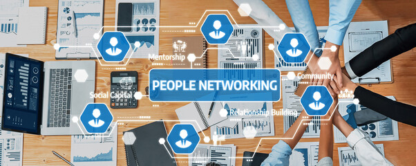 A vibrant scene of diverse professionals engaging in collaborative networking activities within a modern workspace, highlighting teamwork, mentorship, and innovative strategies. Amity