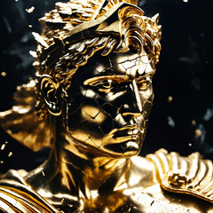 Epic Black and Gold Armored Greek God Warrior Statue with Ornate Helmet and Decorative Battle Armor for Luxury Art Displays, Mythological Branding, and High-End Fantasy Collectibles, Stoic