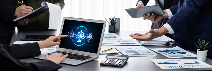 AI ethics responsibility standard law and rules on computer screen provide report of AI ethic...