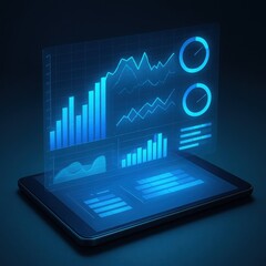 Futuristic holographic financial data display on a tablet
