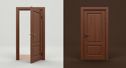 open closed door illustration , entrance realistic doorway isolated obackground 3d