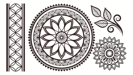 Mandala vector set with henna floral patterns, decorative ethnic ornaments, and Indian style outline designs collection.