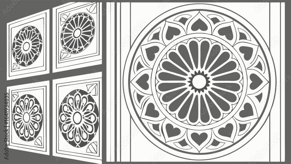 Poster decorative mandala pattern vector set ornate circular designs square frames classic architectural li