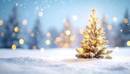 Obraz premium Small Christmas tree in snowy landscape