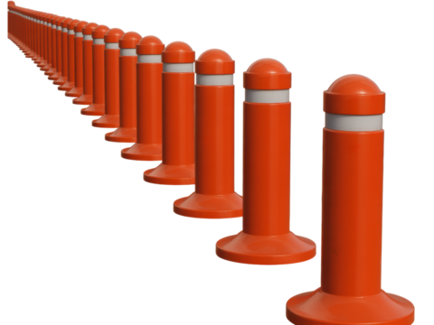 Row of Orange Traffic Safety Bollards