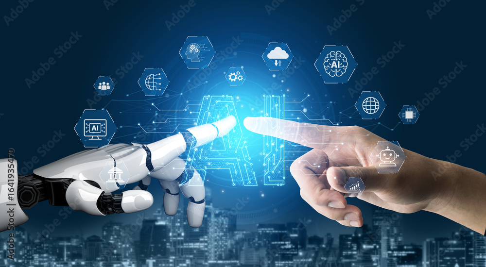 Poster ai brain processes big data with generative ai, llms, and machine learning to support business decis