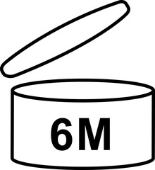 Expiry date symbol. An image of an open jar indicating the number of months during which the product is safe and effective after opening. Expiry date after opening 6 months. Marking on the package.