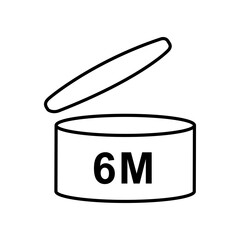 Expiry date symbol. An image of an open jar indicating the number of months during which the product is safe and effective after opening. Expiry date after opening 6 months. Marking on the package.