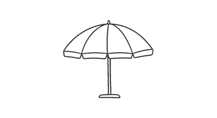 Fototapeta premium Simple line drawing of an open beach umbrella on a white background