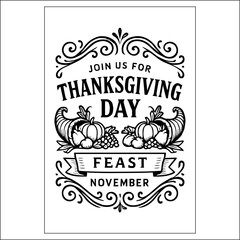 Thanksgiving Day Invitation  Label Design Black And White