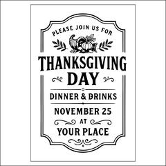 Thanksgiving Day Invitation  Label Design Black And White