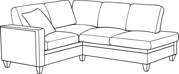 Sectional sofa couch illustration with pillow ideal for modern living room interior design projects