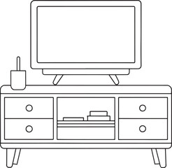 Entertainment center outline with television illustration perfect for stylish living room and modern home designs