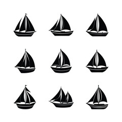 Collection of Sailboat Silhouettes Icons Set