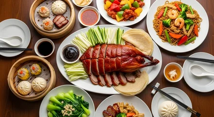 Fotobehang Peking Authentic Chinese Cuisine Feast with Peking Duck and Dim Sum  © restiintan
