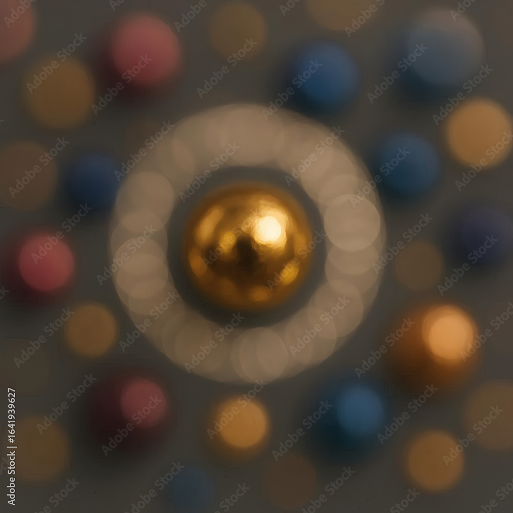 Aufkleber abstract blurred background with colorful spheres, creating a bokeh effect with a central golden sph