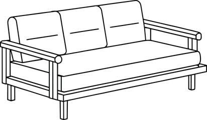 Three seater sofa line art perfect for interior design mockups and modern furniture catalog illustrations